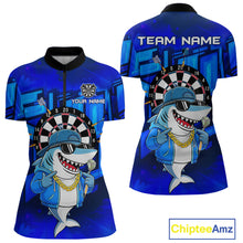 Load image into Gallery viewer, Blue Funny Shark Custom Darts Shirt For Women, Personalized Darts Jersey Team Polo &amp; Quarter Zip TDM5245