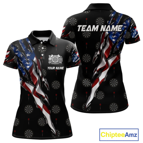 American Flag Scratch Darts Shirt For Women Custom Patriotic Dart Team Jersey Polo & 1/4 Zip TDM4031