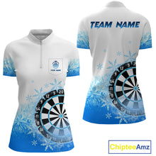 Load image into Gallery viewer, Blue Icy Frozen Darts Shirts With Pocket For Women Custom Darts Team Jerseys TDM4035