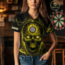 Load image into Gallery viewer, Personalized Yellow Darts Skull Shirt For Women Custom Polo &amp; 1/4 Zip Lightning Thunder Darts Jersey TDM4622