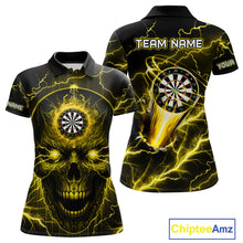 Load image into Gallery viewer, Personalized Yellow Darts Skull Shirt For Women Custom Polo &amp; 1/4 Zip Lightning Thunder Darts Jersey TDM4622