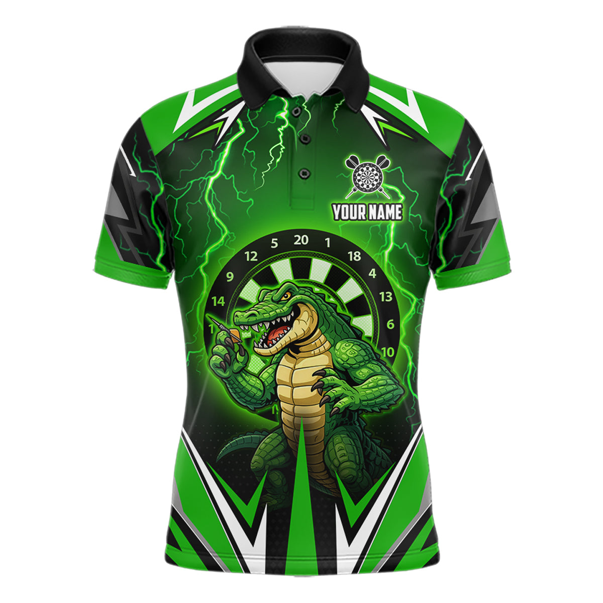 Green Funny Alligator Darts Shirt For Men Custom Lightning Darts Team Jersey Polo & 1/4 Zip TDM5966