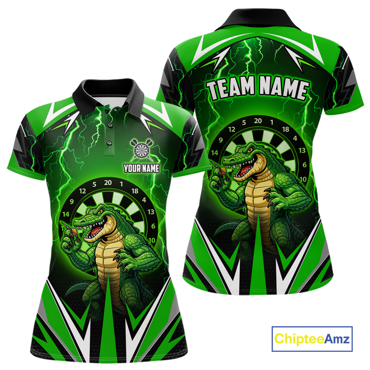 Green Funny Alligator Darts Shirt For Women Custom Lightning Darts Team Jersey Polo & 1/4 Zip TDM5966