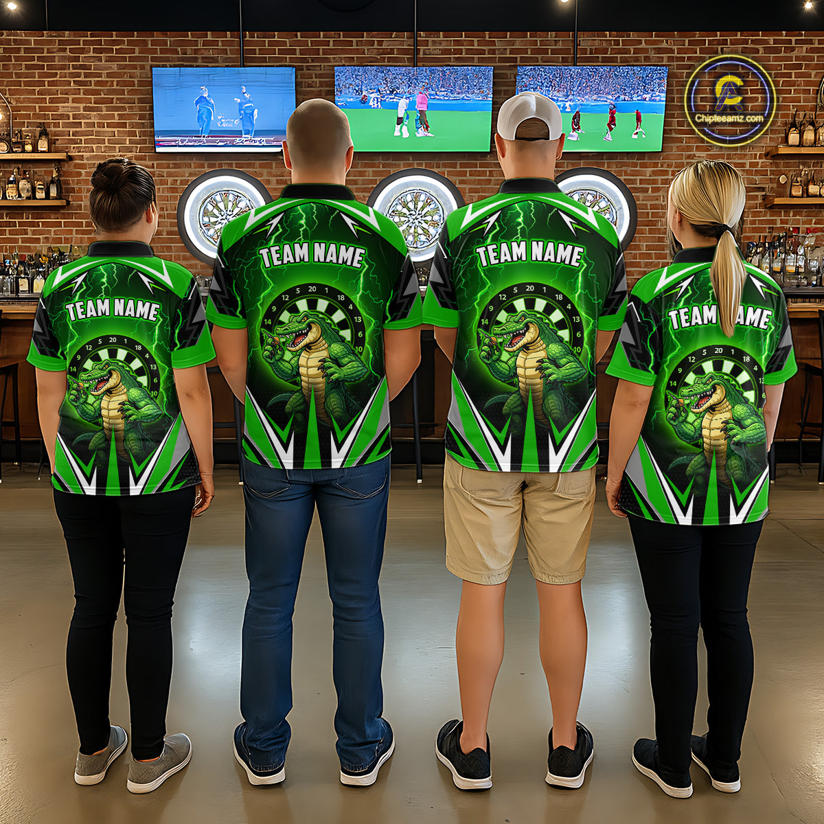 Green Funny Alligator Darts Shirt For Women Custom Lightning Darts Team Jersey Polo & 1/4 Zip TDM5966