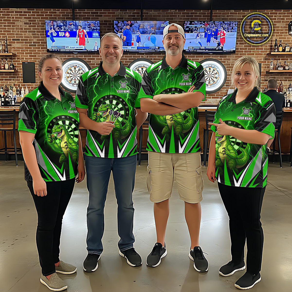 Green Funny Sauropod Darts Shirt For Men Custom Lightning Darts Team Jersey Polo & 1/4 Zip TDM5967