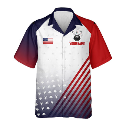 American Flag Hawaiian Bowling Shirt For Men Women Custom Patriotic Bowling Team Jersey |White TDM5971