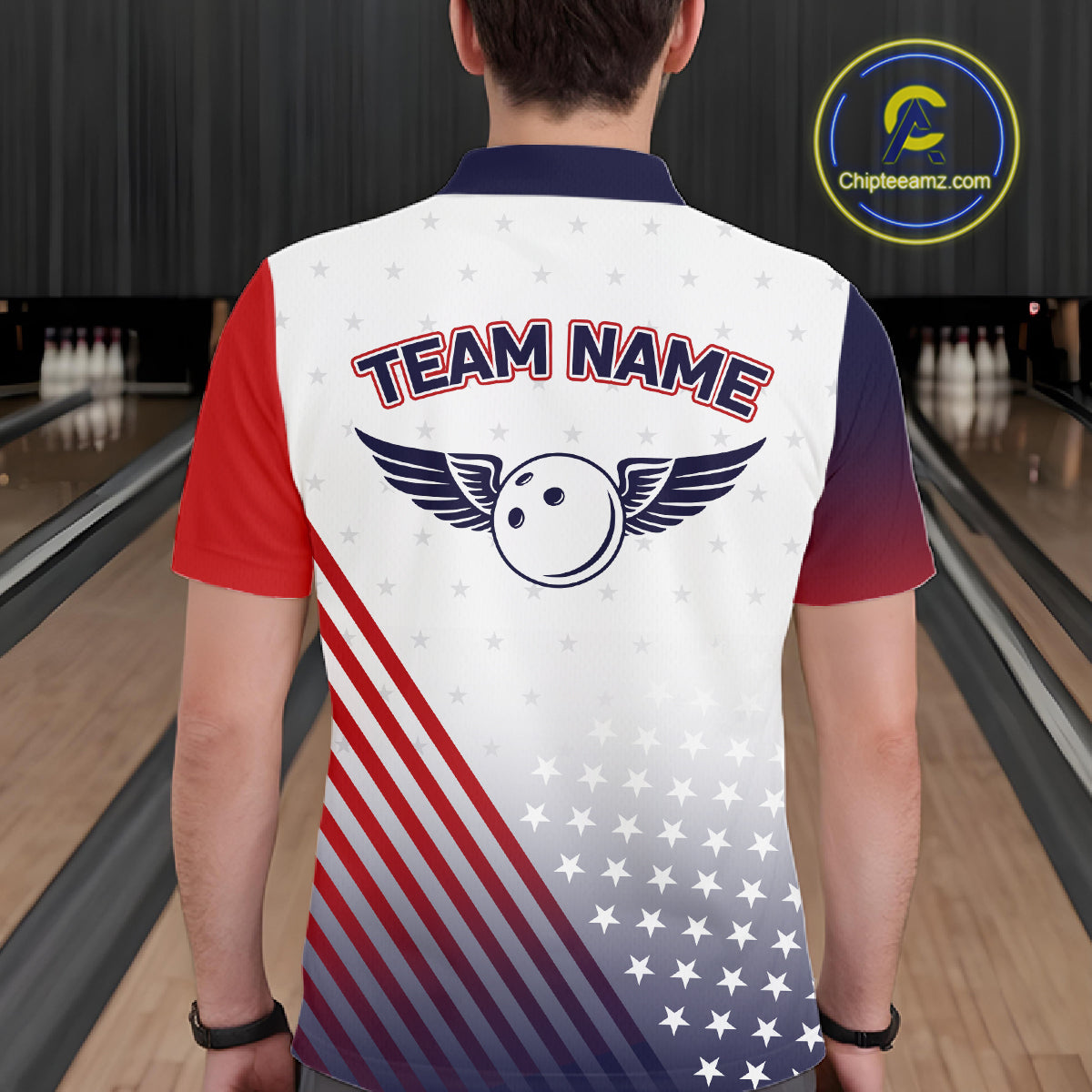 American Flag Bowling Jersey For Men Custom Patriotic Bowling Shirt Team Polo & 1/4 Zip |White TDM5971