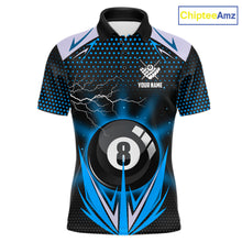 Load image into Gallery viewer, Blue 8 Ball Pool Billiard Jersey For Men Custom Lightning Billiard Team Shirt Polo &amp; Quarter Zip TDM6135