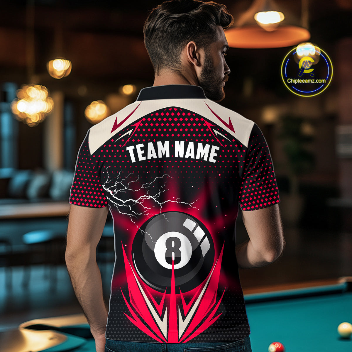 Red 8 Ball Pool Billiard Jersey For Men Custom Lightning Billiard Team Shirt Polo & Quarter Zip TDM6136