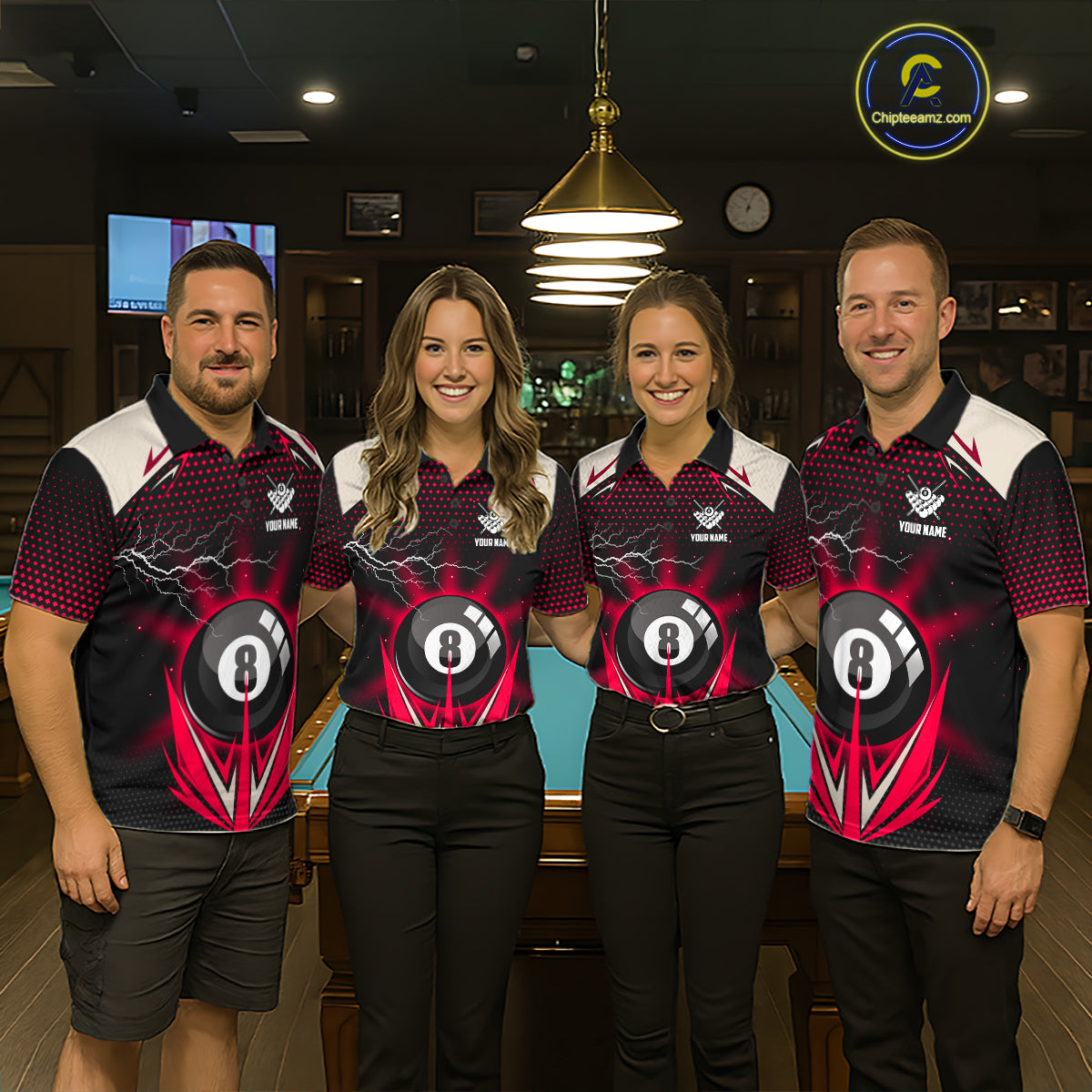 Red 8 Ball Pool Billiard Jersey For Men Custom Lightning Billiard Team Shirt Polo & Quarter Zip TDM6136