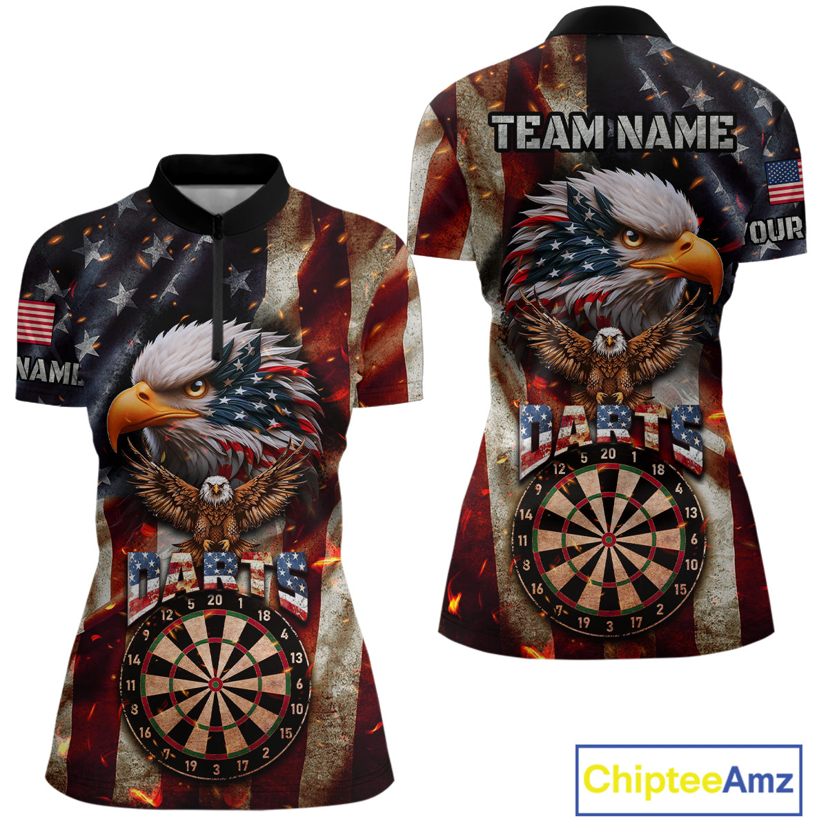 Vintage American Flag Eagle Dart Shirt For Women Custom Patriotic Darts Team Jersey Polo & 1/4 Zip TDM4044