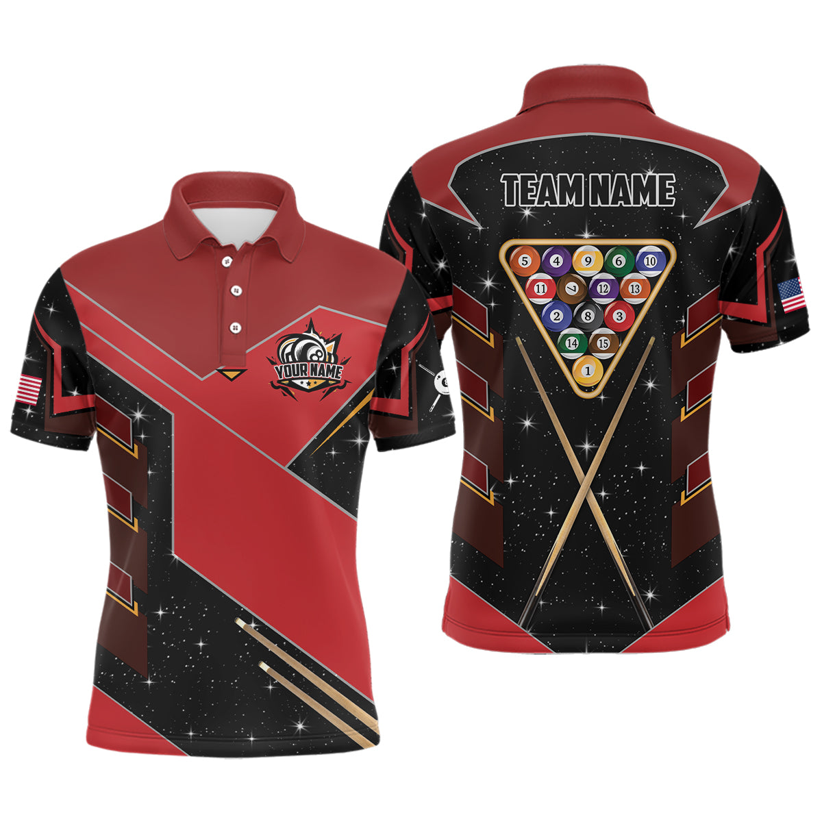 Personalized Galaxy 8 Ball Pool Billiard Shirts For Men Custom 8 Ball Billiard Attire Jerseys |Red TDM2293