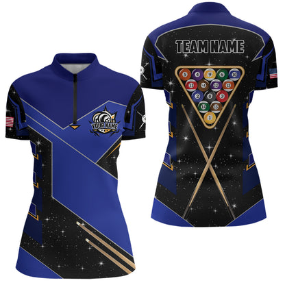 Personalized Galaxy 8 Ball Pool Billiard Shirts For Women Custom 8 Ball Billiard Attire Jersey |Blue TDM2294