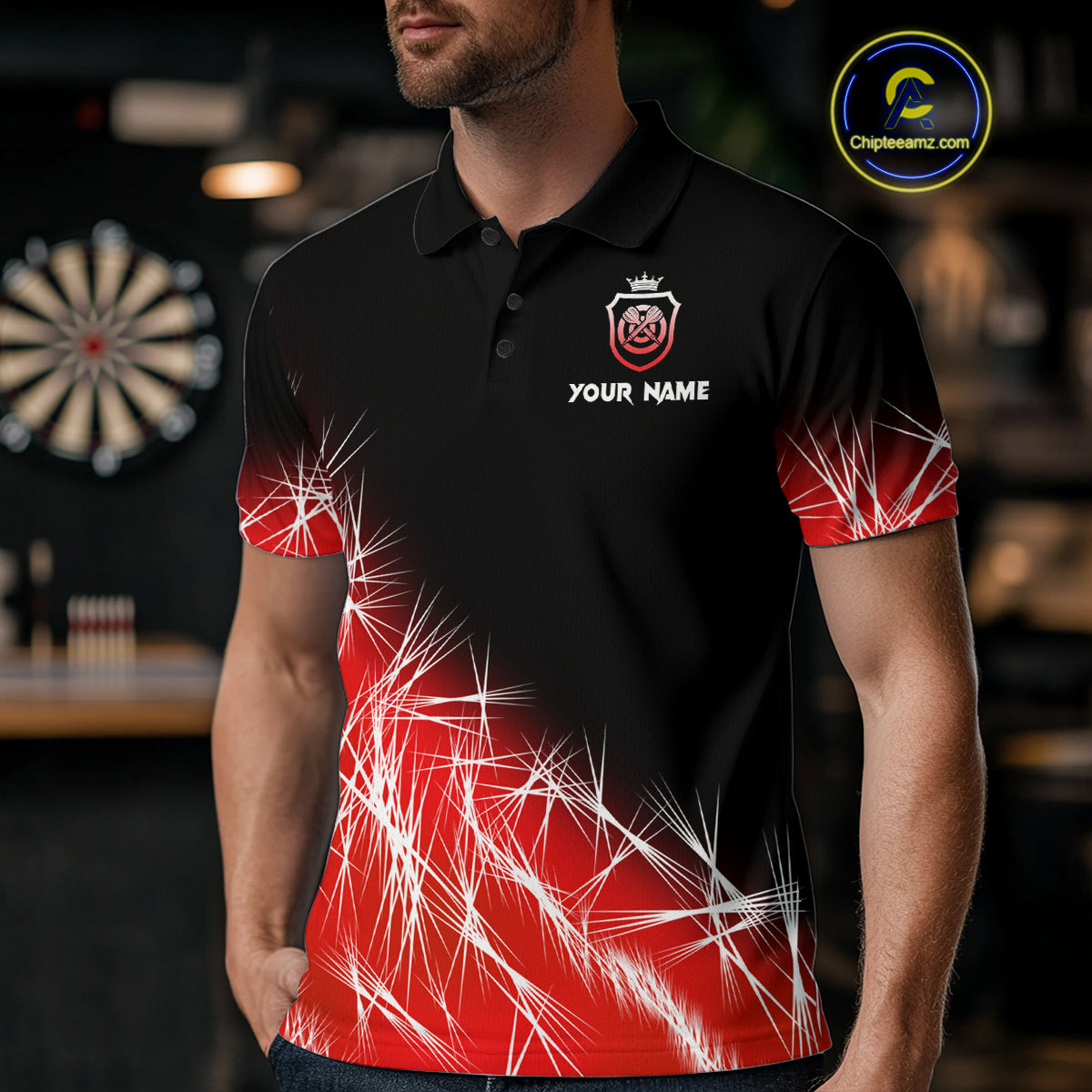 Red Icy Lights Men Darts Polo & Quarter Zip Custom Dart Shirts For Team Darts Jerseys Outfit TDM4640
