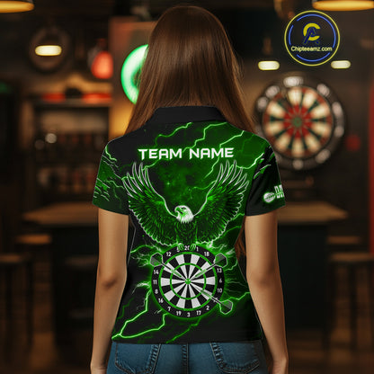 Personalized Thunder Lightning Eagle Green Darts Shirt Polo & Quarter Zip For Women Dart Team Jersey TDM4834