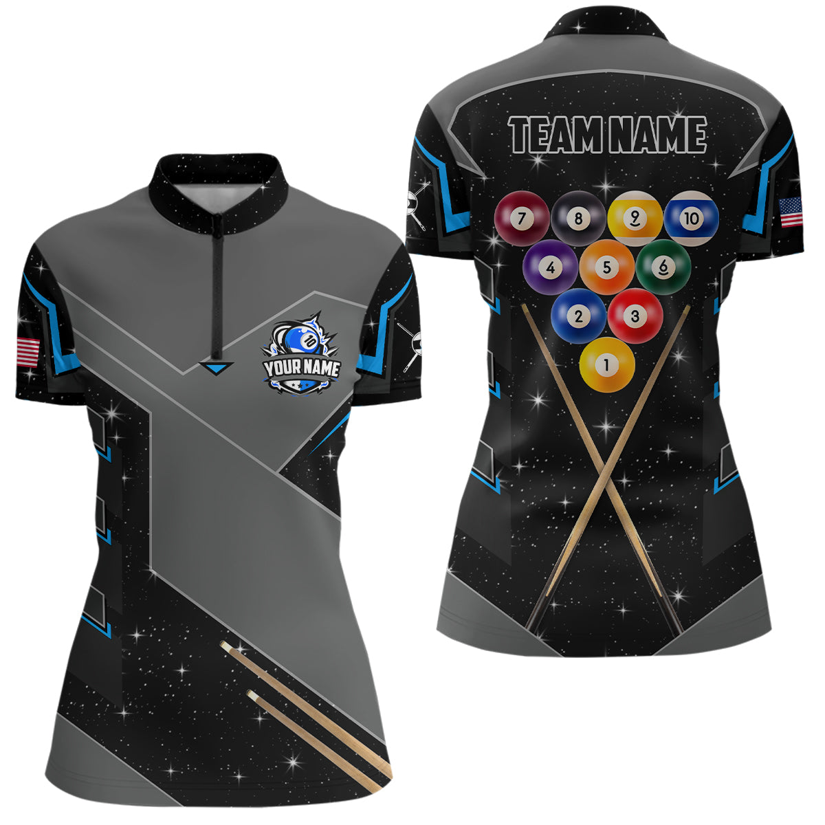 Personalized 10 Ball Pool Billiard Women Quarter-Zip Shirts, 9 Ball Billiard Attire Jerseys TDM0959