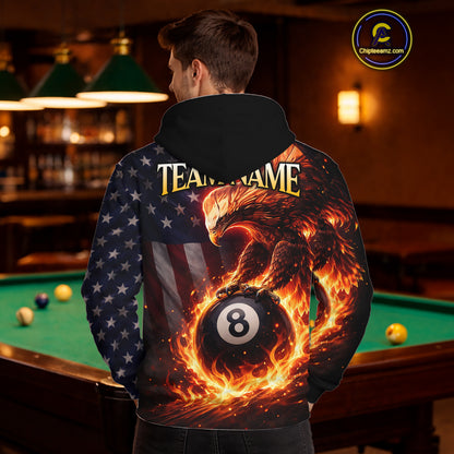 American Flag Flame 8 Ball Eagle Billiard Hoodie For Men And Women Custom 8 Ball Hoodie Team Jersey TDM5787