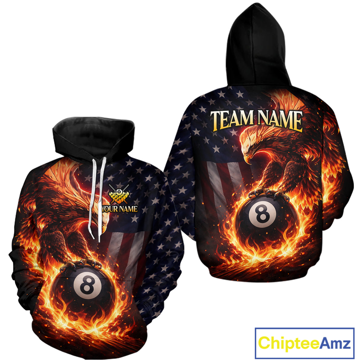 American Flag Flame 8 Ball Eagle Billiard Hoodie For Men And Women Custom 8 Ball Hoodie Team Jersey TDM5787