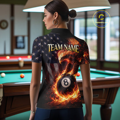 American Flag Flame 8 Ball Eagle Billiard Shirt For Women Custom Pool Team Shirt, Billiard Jersey TDM5787