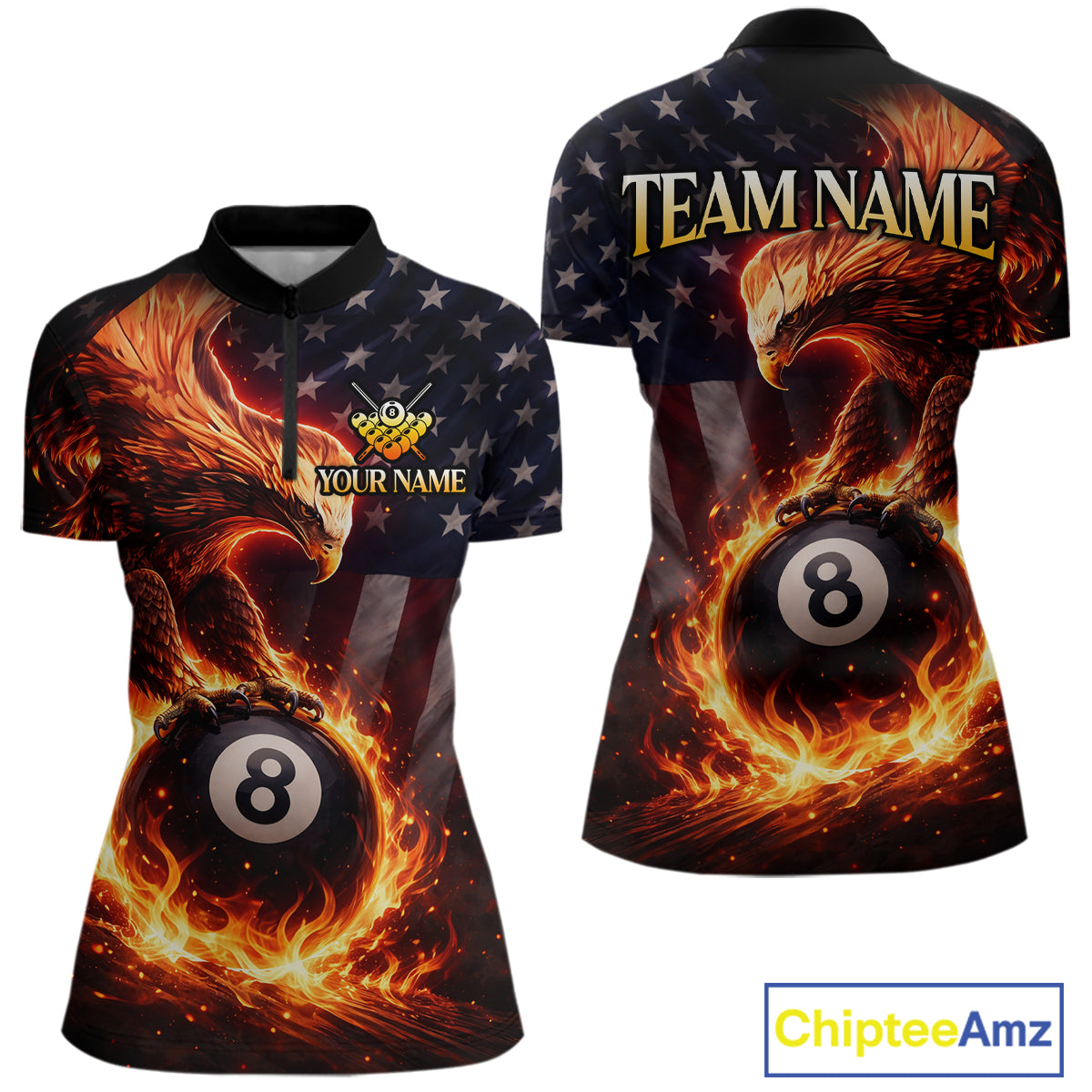 American Flag Flame 8 Ball Eagle Billiard Shirt For Women Custom Pool Team Shirt, Billiard Jersey TDM5787
