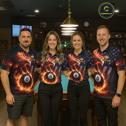 American Flag Flame 8 Ball Eagle Billiard Shirt For Men Custom Pool Team Shirt, Billiard Jersey TDM5787