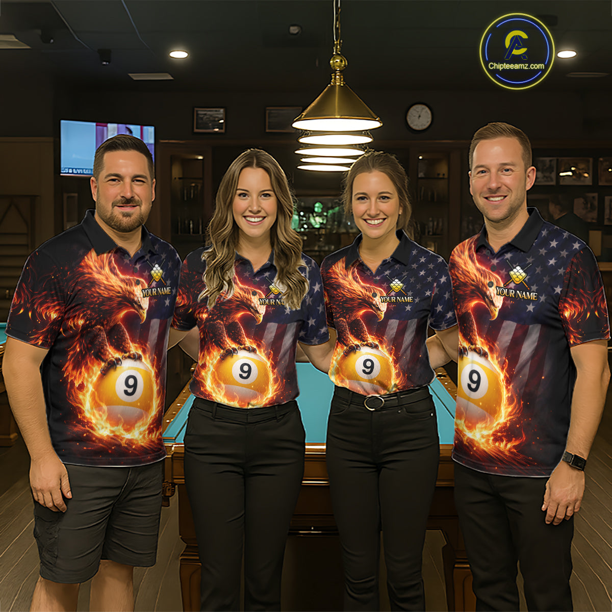 American Flag Flame 9 Ball Eagle Billiard Shirt For Women Custom Pool Team Shirt, Billiard Jersey TDM5788