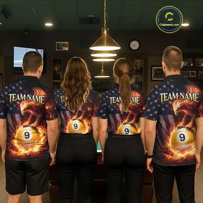 American Flag Flame 9 Ball Eagle Billiard Shirt For Women Custom Pool Team Shirt, Billiard Jersey TDM5788