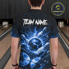 Load image into Gallery viewer, Personalized Blue Butterfly Skull Bowling Shirt For Men Custom Bowling Jersey Polo &amp; 1/4 Zip TDM6384