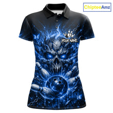 Load image into Gallery viewer, Personalized Blue Butterfly Skull Bowling Shirt For Women Custom Bowling Jersey Polo &amp; 1/4 Zip TDM6384