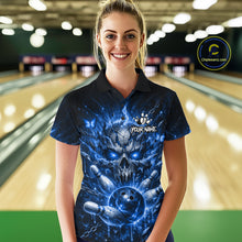 Load image into Gallery viewer, Personalized Blue Butterfly Skull Bowling Shirt For Women Custom Bowling Jersey Polo &amp; 1/4 Zip TDM6384