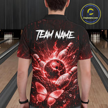 Load image into Gallery viewer, Personalized Red Butterfly Skull Bowling Shirt For Men Custom Bowling Jersey Polo &amp; 1/4 Zip TDM6385
