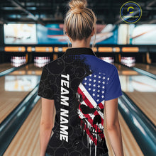 Load image into Gallery viewer, Custom American Flag Skull Bowling Jersey For Women, Patriotic Bowling Team Shirt Polo &amp; 1/4 Zip TDM6389