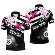 Load image into Gallery viewer, Customized Billiard Breast Cancer Flag Shirts For Men, Pink And Black Ribbon 8 Ball Billiard Jersey TDM2316