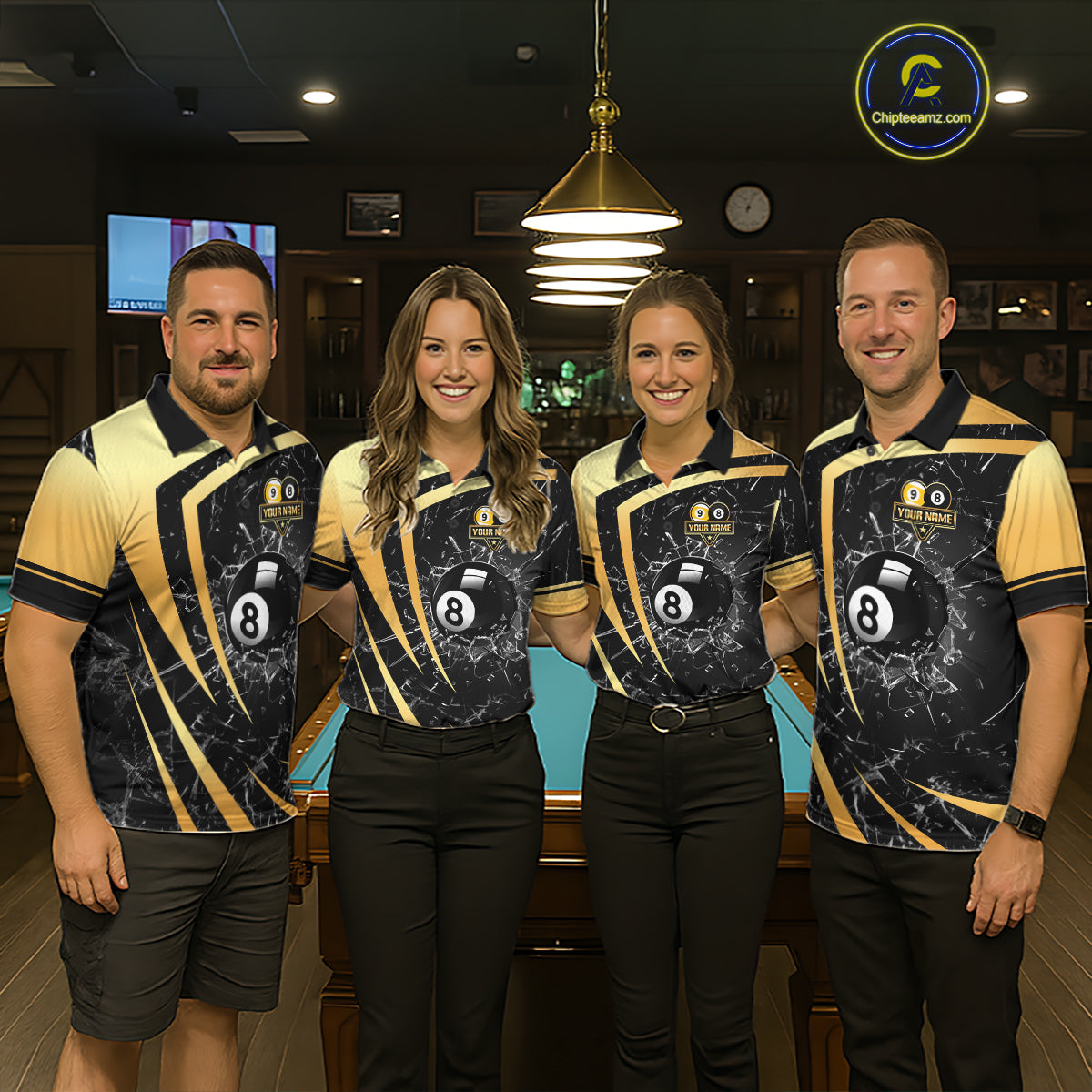 Black And Gold 8 Ball & 9 Ball Glass Break Billiard Shirt For Men Custom Pool Team Jersey Outfit TDM6151