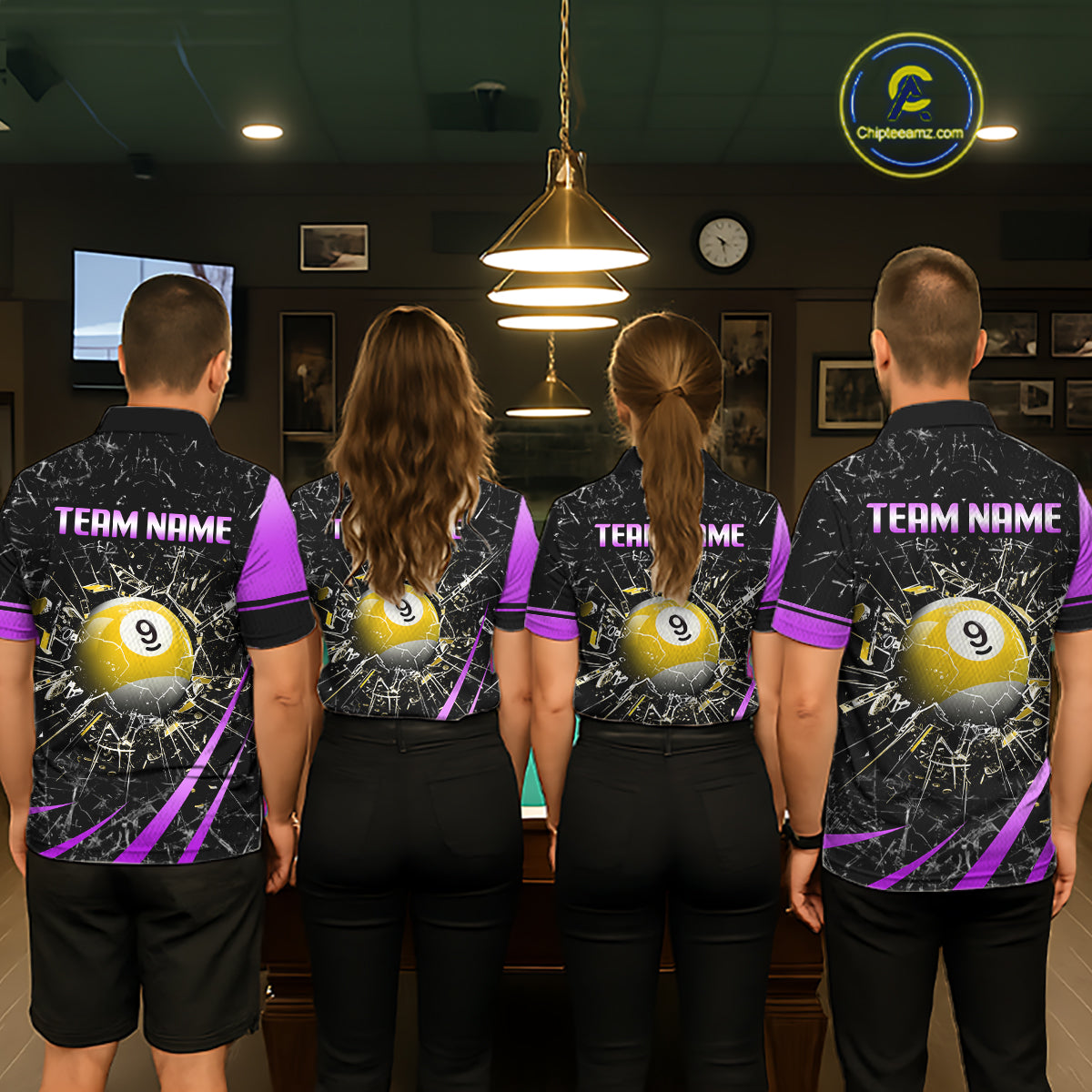 Black And Purple 8 Ball & 9 Ball Glass Break Billiard Shirt For Women Custom Pool Team Jersey Outfit TDM6152