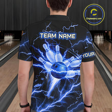 Load image into Gallery viewer, Personalized Lightning Skull Blue Bowling Shirt For Men, Bowling Team Jersey Polo &amp; 1/4 Zip TDM6159