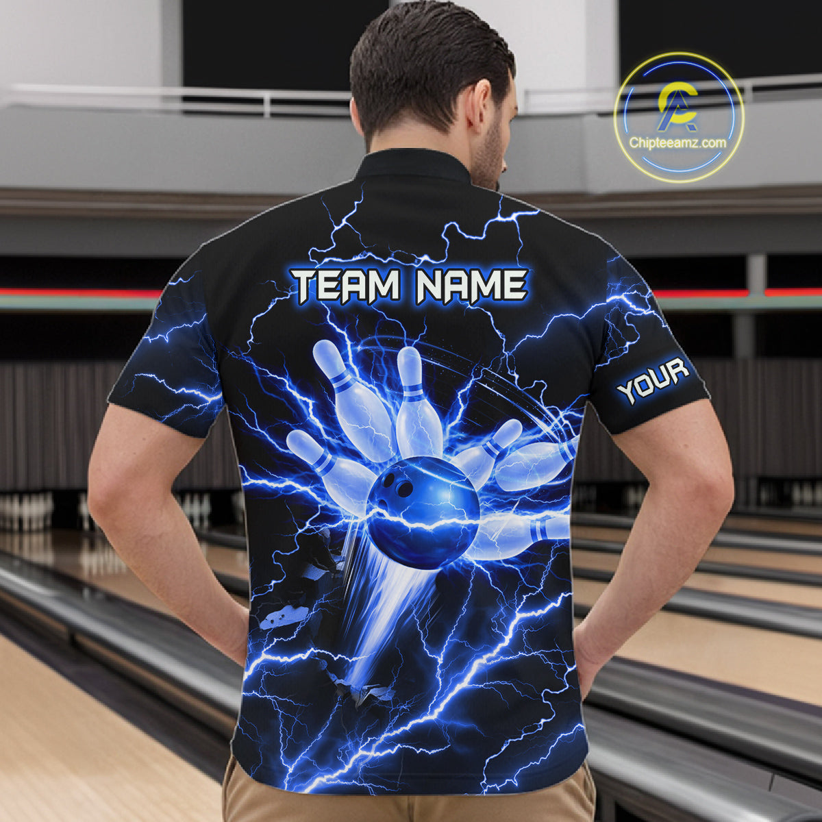 Personalized Lightning Skull Blue Bowling Shirt For Men, Bowling Team Jersey Polo & 1/4 Zip TDM6159