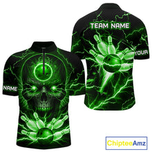 Load image into Gallery viewer, Personalized Lightning Skull Green Bowling Shirt For Men, Bowling Team Jersey Polo &amp; 1/4 Zip TDM6160