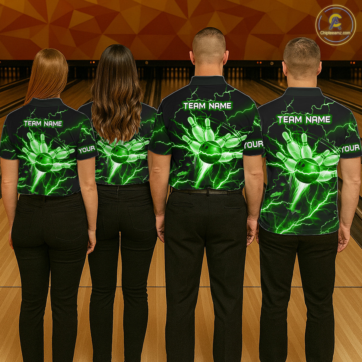 Personalized Lightning Skull Green Bowling Shirt For Women, Bowling Team Jersey Polo & 1/4 Zip TDM6160