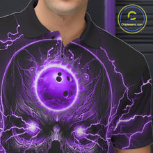 Load image into Gallery viewer, Personalized Lightning Skull Purple Bowling Shirt For Men, Bowling Team Jersey Polo &amp; 1/4 Zip TDM6161