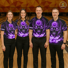 Load image into Gallery viewer, Personalized Lightning Skull Purple Bowling Shirt For Men, Bowling Team Jersey Polo &amp; 1/4 Zip TDM6161