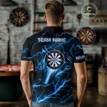 Load image into Gallery viewer, Blue Darts Skull Men Quarter-Zip Shirt Custom Lightning Thunder Team League Darts Jersey TDM1511