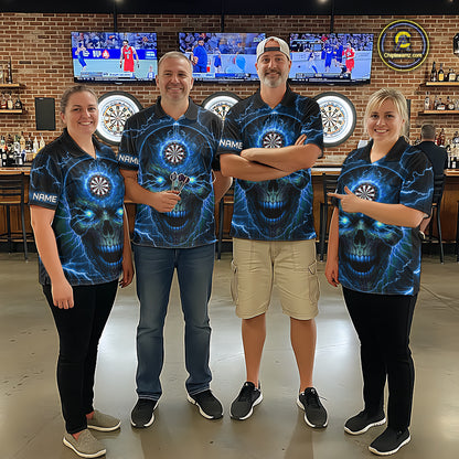 Personalized Blue Darts Skull Women Polo Shirts Custom Lightning Thunder Team League Darts Jersey TDM1511