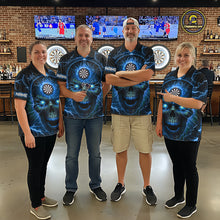 Load image into Gallery viewer, Blue Darts Skull Men Quarter-Zip Shirt Custom Lightning Thunder Team League Darts Jersey TDM1511