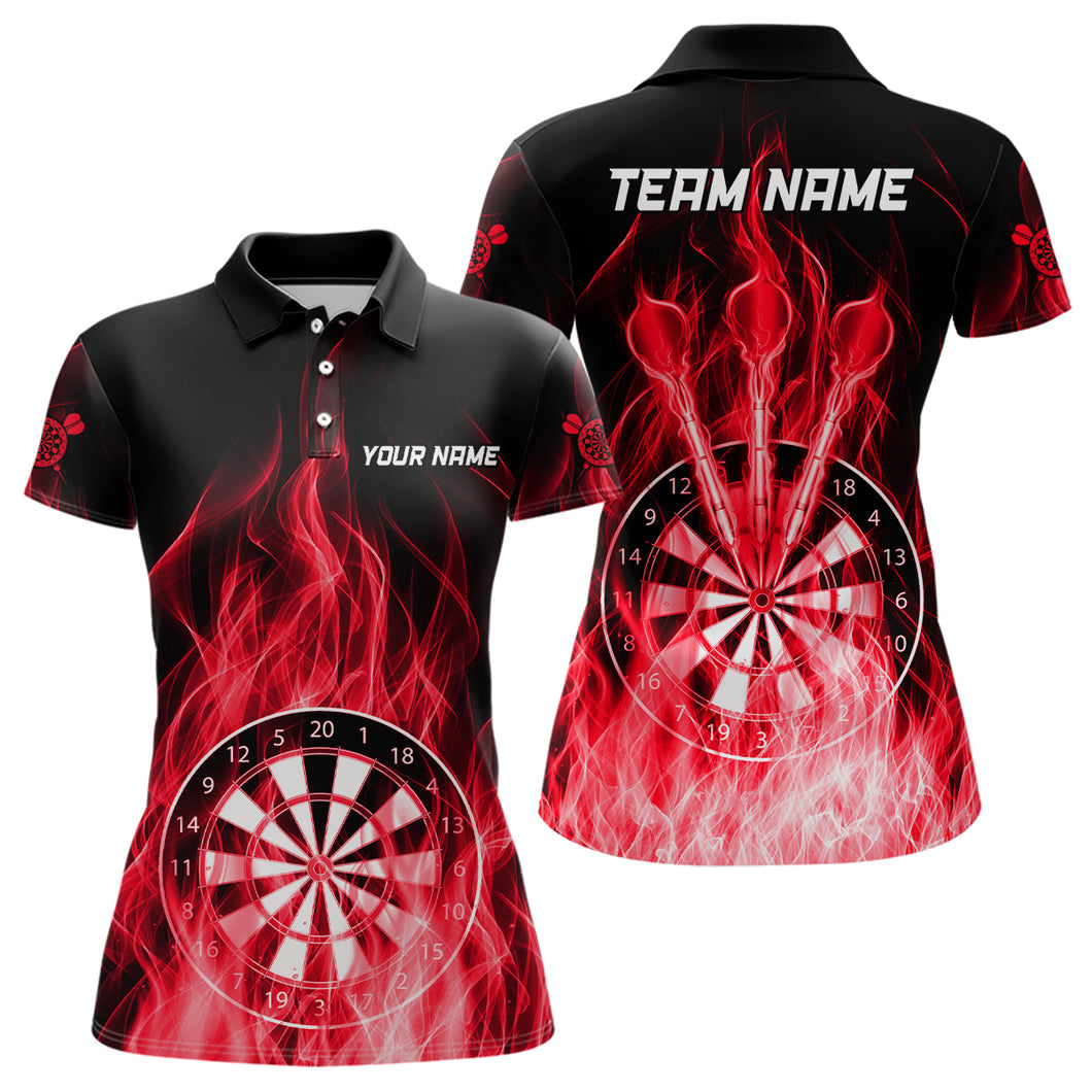 Fire Flame Dartboard 3D Darts Polo & Quarter Zip Custom Dart Shirts For Women Dart Jerseys |Red TDM3298