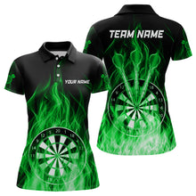 Load image into Gallery viewer, Fire Flame Dartboard 3D Darts Polo &amp; Quarter Zip Custom Dart Shirts For Women Dart Jerseys |Green TDM3300