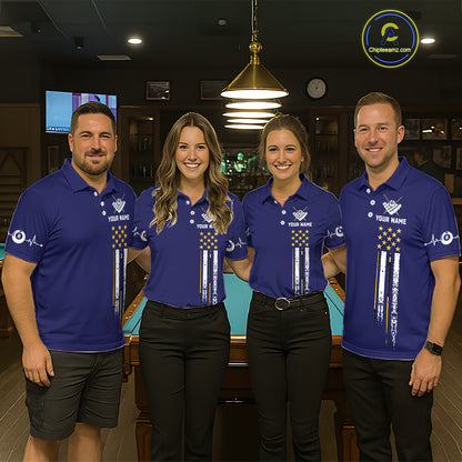 Customized Navy Blue American Flag Billiard Shirt For Women, 8 Ball Pool Team Jersey Polo & 1/4 Zip TDM6586