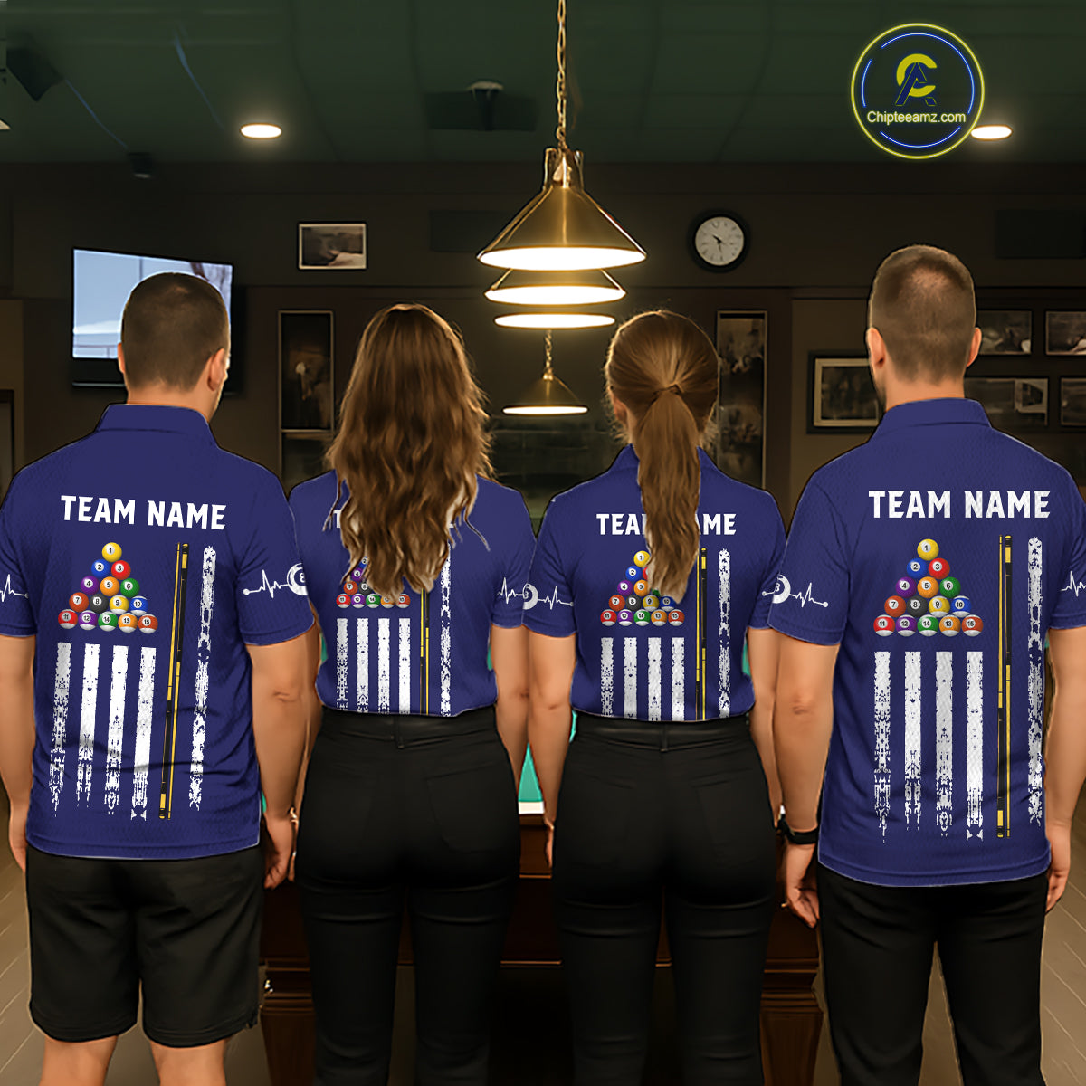 Customized Navy Blue American Flag Billiard Shirt For Women, 8 Ball Pool Team Jersey Polo & 1/4 Zip TDM6586