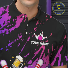 Load image into Gallery viewer, Custom Blue Purple Drunk Bowling Balls And Pins Funny Bowling Shirts For Men, Beer Bowling Jersey TDM6596