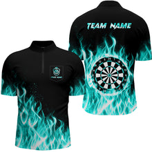 Load image into Gallery viewer, Turquoise Fire Flame Dart Shirt With Pocket For Men Custom Dart Team Jersey TDM3792